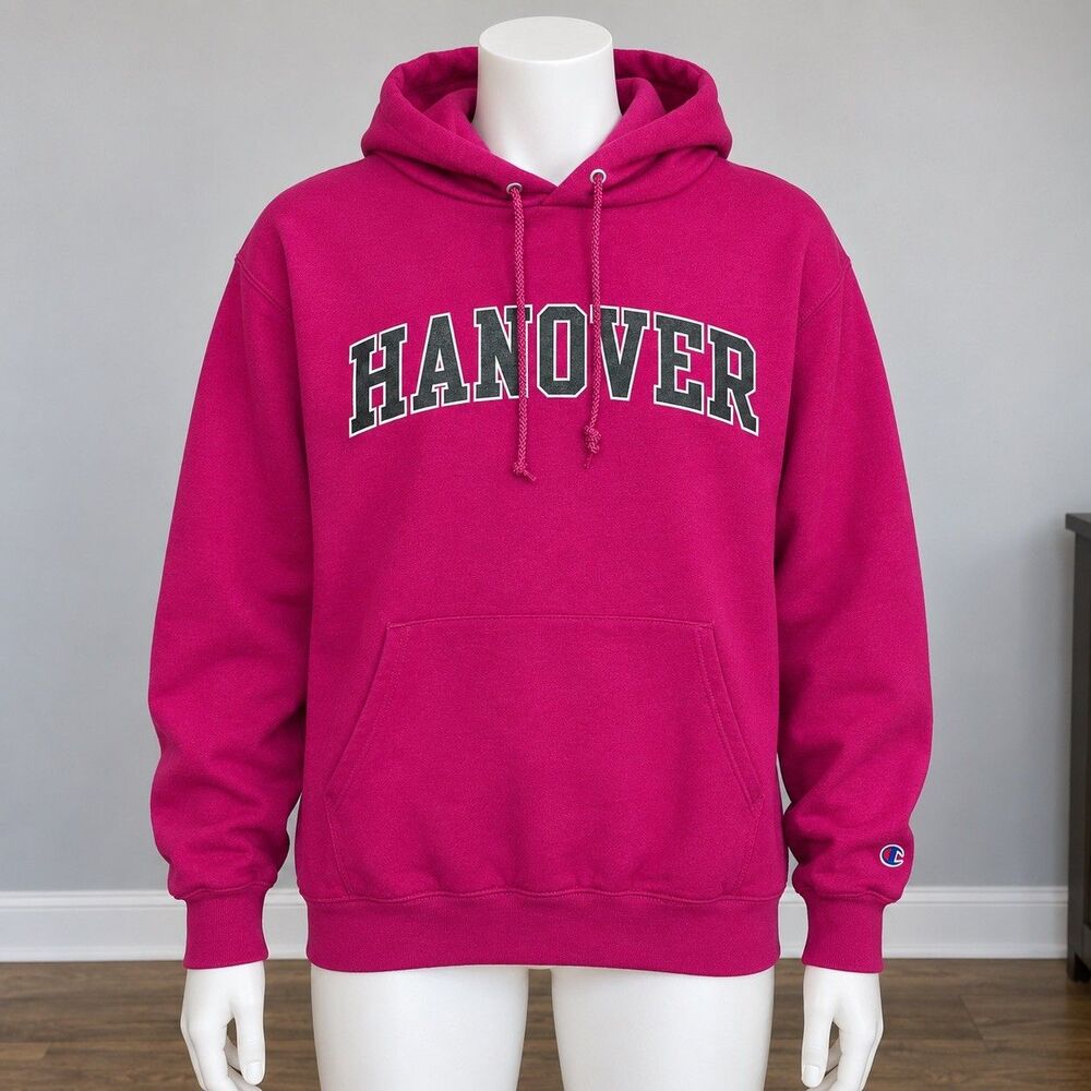 Champion Hanover Hoodie Large Pink Collegiate Spellout Pullover Sweatshirt
